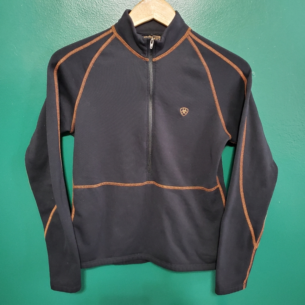Ariat Half Zip Long Sleeve Pullover Jacket Small Black Orange